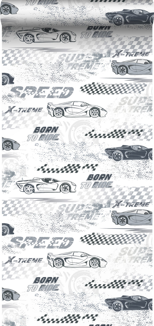 Sanders & Sanders behang race auto's zwart wit - 50 x 900 cm - 935360