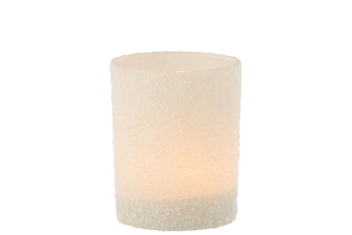 J-Line windlicht Besneeuwd - glas - wit - large