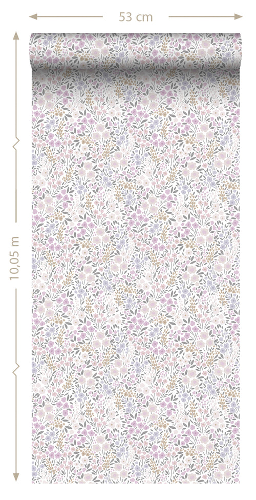 ESTAhome behang bloemetjes lila paars - 53 cm x 10.05 m - 139534