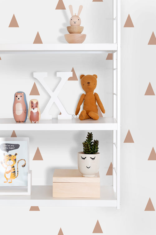 ESTAhome behang grafische driehoekjes wit en licht terracotta - 53 cm x 10.05 m - 139351