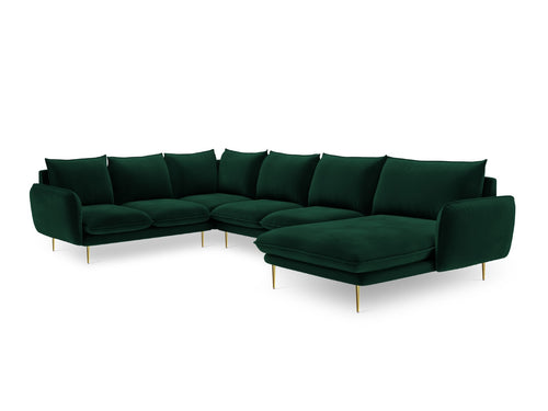 Cosmopolitan Design Panoramische hoekbank links Vienna 7-zits, flueel, flessengroen - 235x330x95cm