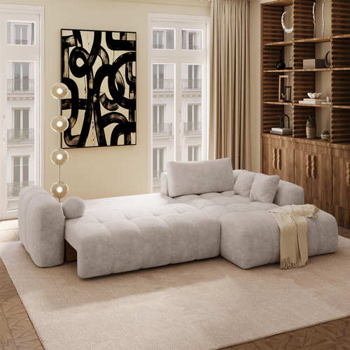 Premium Interiors - Rechthoekige hoekbank met slaapfunctie en opbergruimte SKY - gewaafd fluweel mol 310cm