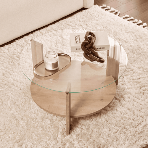 Calicosy - CLARA Salontafel met 2 bladen - Eiken - 75x75x40 cm