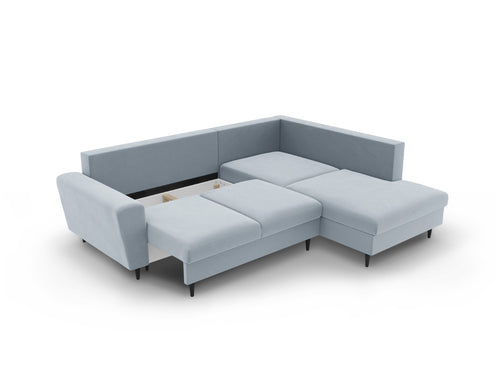 Cosmopolitan Design Converteerbare hoekbank rechts met opbergdoos Kyoto 5-zits, flueel lichtblauw - 194x243x88cm