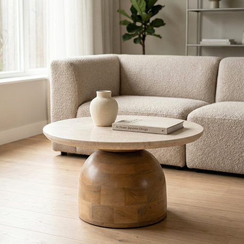 DÉJA Living Eettafel Miro Rond - Marmer/Hout - Naturel - 60x60x38cm