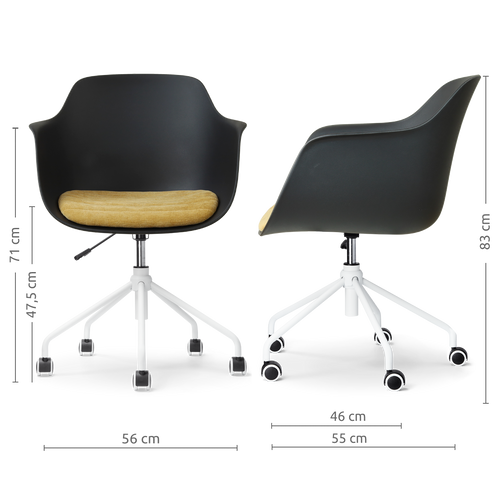 Nolon Nout-Liz eetkamerstoel zwart met warm oker zitkussen - wit onderstel