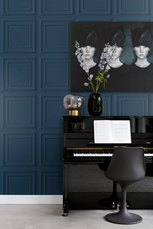 Origin Wallcoverings eco-texture vliesbehang wandpanelen donkerblauw - 53 cm x 10,05 m - 347812 - vtwonen shop