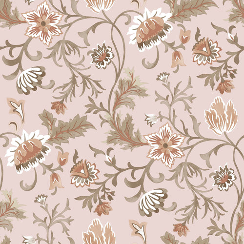 ESTAhome behang vintage bloemen oudroze, terracotta en groen - 53 cm x 10.05 m - 139478