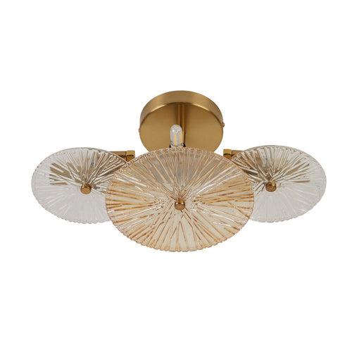 Searchlight Wagon Wheel Wand/Flush met 6 lampen, brons-amber glas