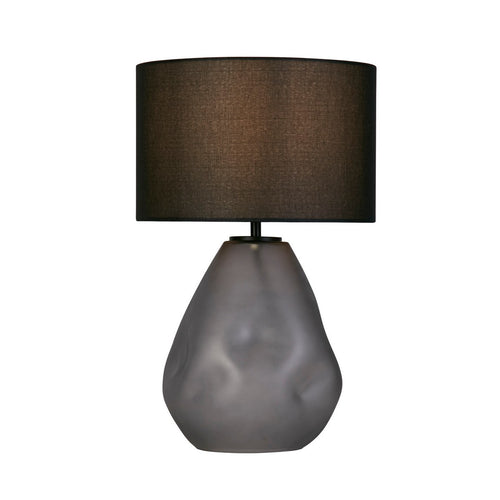 Searchlight Devon 1-lichts tafellamp, zwart geperforeerd glas met zwart linnen