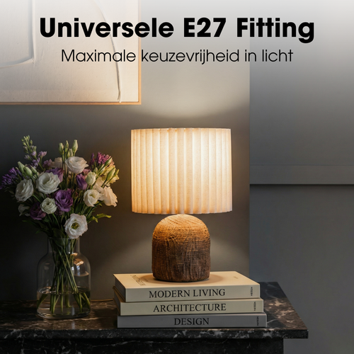 Mica Decorations Frey Tafellamp Woonkamer - Japandi Stijl - Lamp Decoratief met Lampenkap - Bureaulamp Tafellampen Woonkamer - 33 x ⌀22 cm - Bruin
