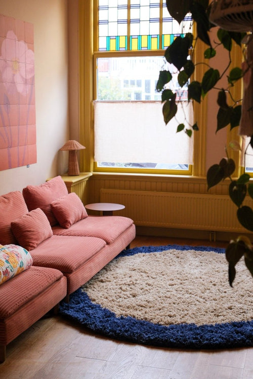 Interieur05 vloerkleed Pilo - hoogpolig - beige/blauw - Ø240 cm