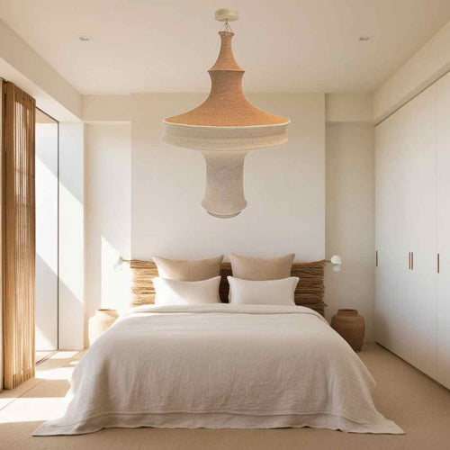 MÔMÉ Hanglamp Luz XXL - bruin/zand - viscose  - Ø 100 cm / H 150 cm - fishnet design - vtwonen shop