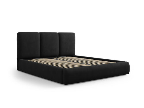 Cosmopolitan Design Opbergbed met hoofdeinde Nicolas 140x200cm, chenille, zwart - 220x160x100cm