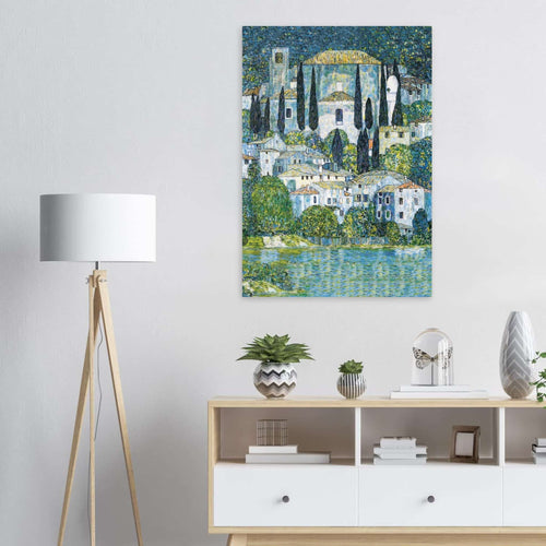 Artfulprints Poster met Lijst Gustav Klimt - Church in Cassone   - A4 21x29.7 cm - Donkergroen