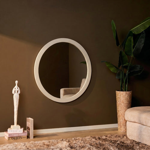 StarFurn Spiegel Dide - Rond Zandkleur Hout - 80x3x80cm