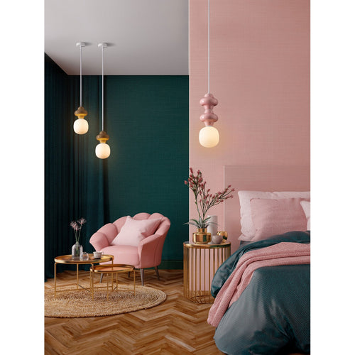 Nova Luce CLIO Slanke hanglamp voor aan het plafond, roze, mat wit, E14 fitting, 1x5W