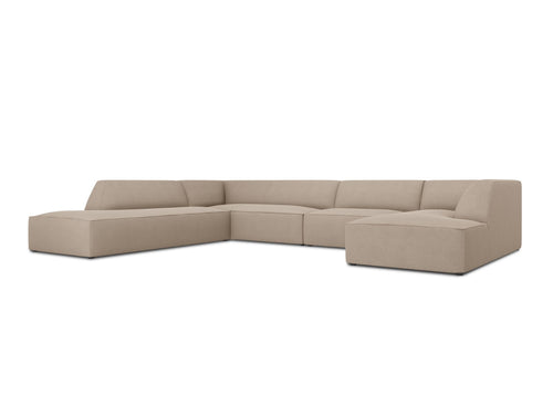 Micadoni Panoramische hoekbank links Ruby 7-zits, structurele stof, donkerbeige - 273x366x69cm
