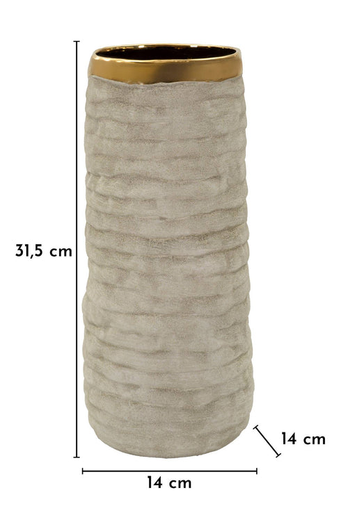 Mauro Ferretti vaas - 14x31,5 cm - beige/goud