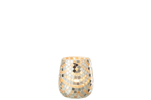 J-Line windlicht Mozaiek - glas - zilver/goud - medium