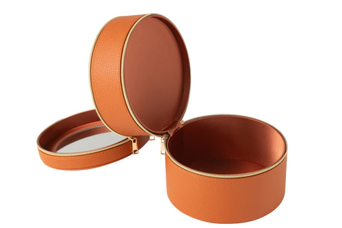 J-Line toilettas Rond + spiegel - kunstleder - cognac - vtwonen shop