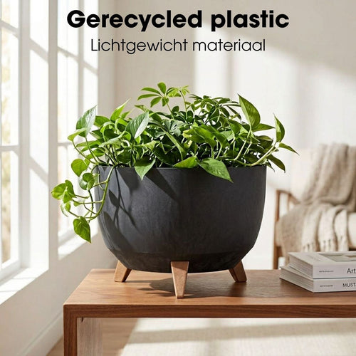 Mica Decorations Doppio Plantenbak op Poten - 20,5 x Ø40 cm - Plantenbakken voor Buiten - Bloembakken voor Balkon - Gerecycled Plastic - Zwart