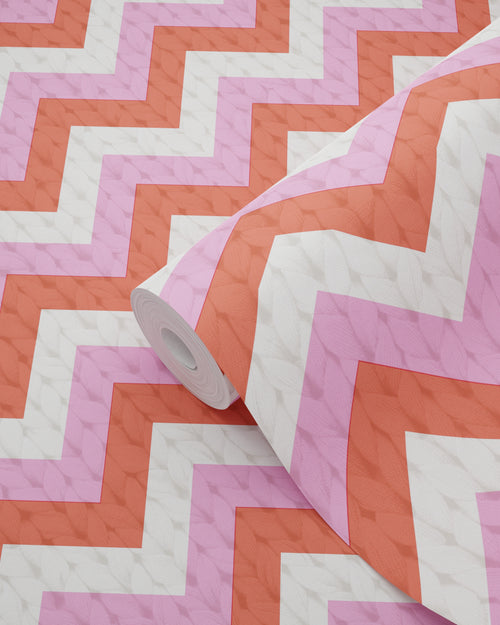 ESTAhome behang zigzag motief koraalrood en roze - 53 cm x 10.05 m - 138135