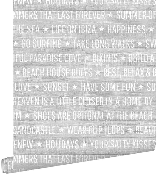 ESTAhome behang zomerse quotes grijs - 53 cm x 10.05 m - 148638