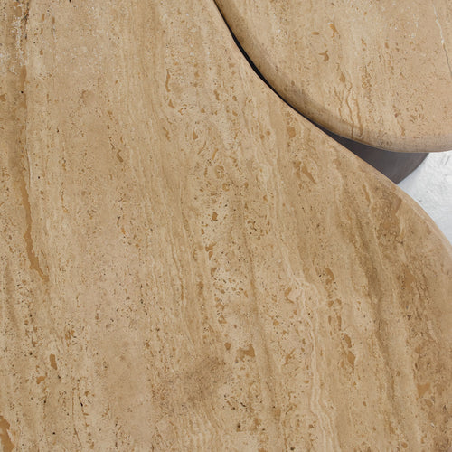 Giga Meubel Salontafel Suki Organisch - Travertin/Hout - Donkerbruin - Set van 2 - vtwonen shop