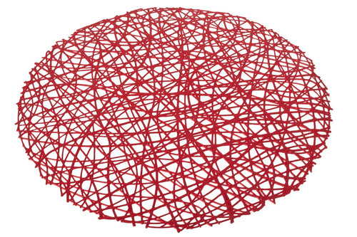 J-Line placemat Rond - kunststof - rood - 4 stuks