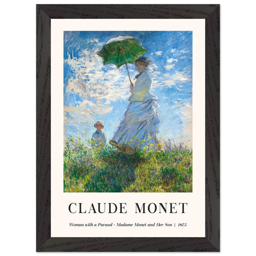 Artfulprints Poster met Lijst Claude Monet - Women with a parasol   - A4 21x29.7 cm - Blauw