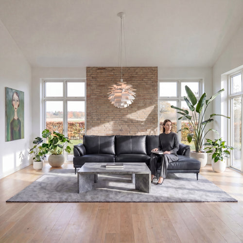 Furnhouse chaise longue bank rechts Soul - Zwart - Leer - 155x233x88