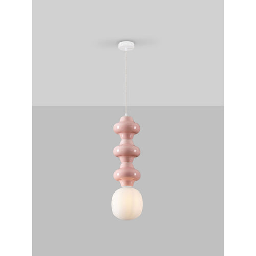 Nova Luce CLIO Hoge, slanke hanglamp voor aan het plafond, roze, mat wit, E14 fitting, 1x5W