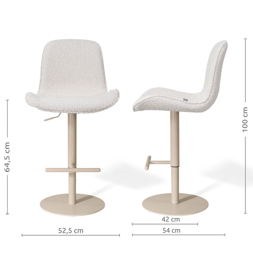 Nolon Niva-Fé tulp barkruk bouclé beige - verstelbaar - beige poten