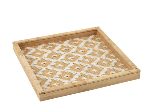 J-Line plateau Vierkant Patronen Rotan plateau - dienblad - jute - naturel - vtwonen shop