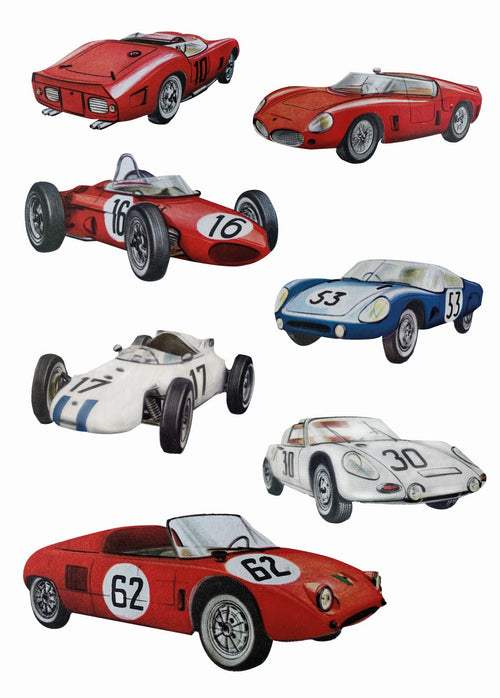 ESTAhome muursticker sportauto's rood, wit en blauw - 47.5 x 66 cm - 156108