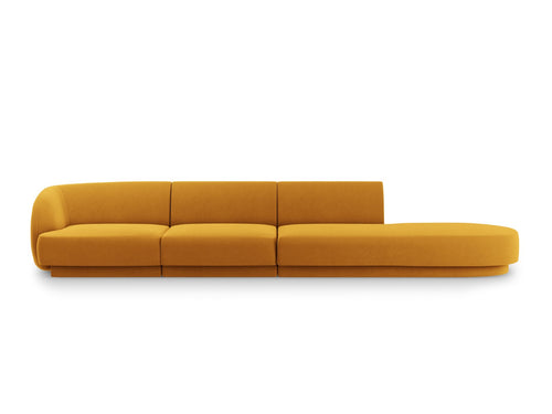Micadoni Rechte bank Miley 4-zits, flueel, geel - 90x323x70cm