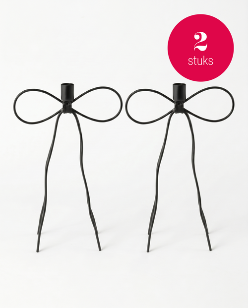 vtwonen - Kandelaars Bow - Metaal - Zwart - 30 cm - Set van 2