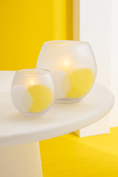 J-Line windlicht Bal - glas - wit/geel - large