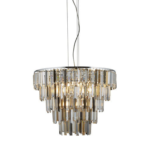 Searchlight CLARISSA - 9-lichts chromen plafondlamp met amber, smokey kristallen prisma druppels
