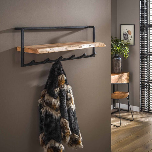 Giga Meubel Kapstok Edge - Naturel Acaciahout - 6-Haken - 100x25x32cm