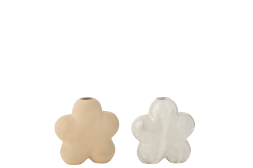 J-Line vaas Bloem  - porselein - wit/beige - small - 2 stuks - 12.5 cm hoog