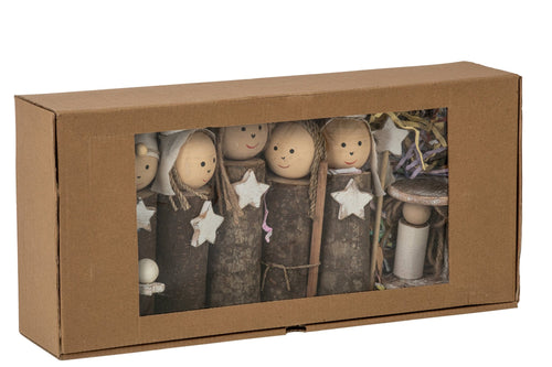 J-Line kerststal Koffer - hout - bruin/naturel