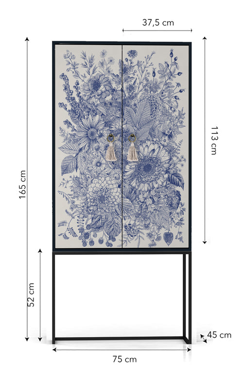 Kast dressoir met 2 deuren van MDF met blauw bloemenmotief - vtwonen shop