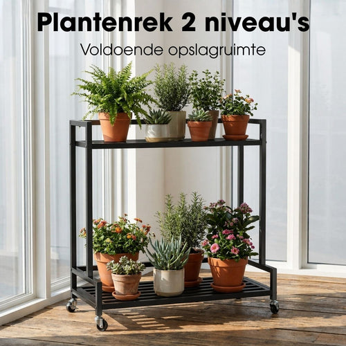 Mica Decorations Greenrax Plantenrek op Wielen - Plantenstandaard voor Kamerplanten, Buitenplanten of Tuingereedschap - Meerdere Plateaus