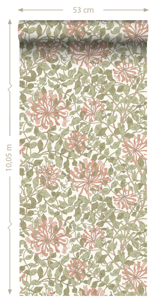 ESTAhome behang bloemen vergrijsd groen en terracotta - 50 x 900 cm - 131028 - vtwonen shop