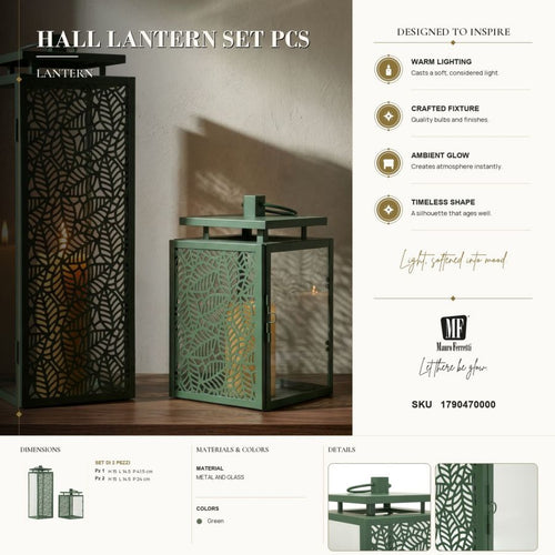 Set van 2 metalen lantaarns groen 15x14,5x41,5 - 15x14,5x24 cm
