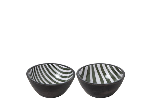 J-Line schaal - hout - olijfgroen/donkerbruin - small - 2 stuks