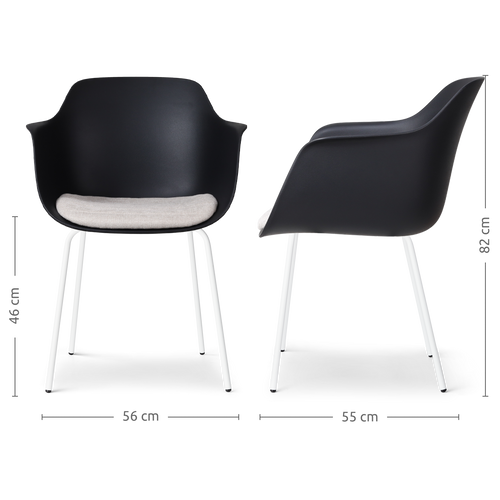 Nolon Nora-Liz Eetkamerstoel Zwart - Beige Kussen - Witte Poten - vtwonen shop