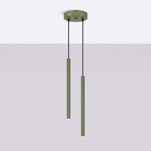 Sollux Lighting Hanglamp ARCHE 2P olijfgroen - 15x15x118cm